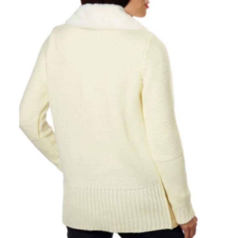 Fever‎ Women's Beige/Tan Cascade Collar Faux Suede Sherpa Knit Jacket Small NWT - Picture 3 of 11